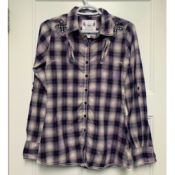 Roar Purple Plaid Button-Down Shirt - Picture 3 of 8